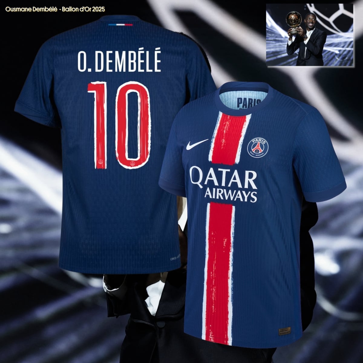 ÁO BÓNG ĐÁ PSG 2024/25 SÂN NHÀ CHÍNH HÃNG PLAYER - NAME CUP DEMBELE 10 FN8774-411