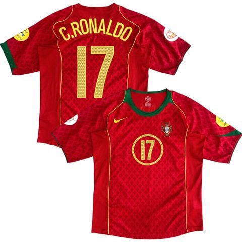 ÁO BÓNG ĐÁ BỒ ĐÀO NHA EURO 2004 CHÍNH HÃNG - NAMESET C.RONALDO #17 - PATCH EURO 2004 - 116612