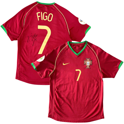 ÁO BÓNG ĐÁ BỒ ĐÀO NHA 2006-2008 SÂN NHÀ CHÍNH HÃNG - NAMESET FIGO 7 + PATCH WORLD CUP 2006 + CHỮ KÍ FIGO