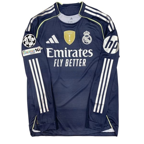 ÁO BÓNG ĐÁ REAL MADRID TAY DÀI 2025/26 SÂN KHÁCH PLAYER CHÍNH HÃNG - NAMESET BELLINGHAM #5 - PATCH C1 - KHIÊN VÔ ĐỊCH FIFA INTERCONTINENTAL 2024  - JV5924