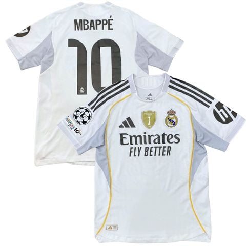ÁO BÓNG ĐÁ REAL MADRID 2025/26 SÂN NHÀ PLAYER CHÍNH HÃNG - NAMESET MBAPPE #10 - PATCH UCL #15 - KHIÊN VÔ ĐỊCH FIFA INTERCONTINENTAL 2024 - JV5918