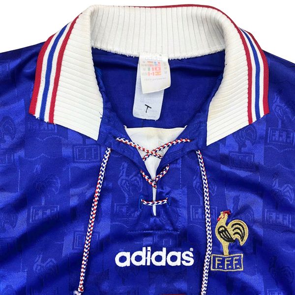 ÁO BÓNG ĐÁ ĐỘI TUYỂN PHÁP 1996/97 CHÍNH HÃNG SÂN NHÀ PLAYER-- NAMESET ZIDANE #10 + PATCH EURO 1996