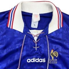 ÁO BÓNG ĐÁ ĐỘI TUYỂN PHÁP 1996/97 CHÍNH HÃNG SÂN NHÀ PLAYER-- NAMESET ZIDANE #10 + PATCH EURO 1996