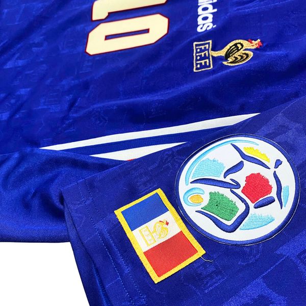 ÁO BÓNG ĐÁ ĐỘI TUYỂN PHÁP 1996/97 CHÍNH HÃNG SÂN NHÀ PLAYER-- NAMESET ZIDANE #10 + PATCH EURO 1996