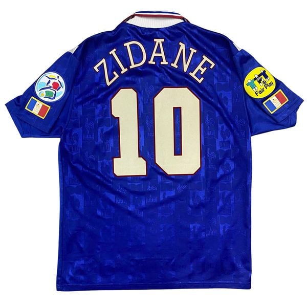 ÁO BÓNG ĐÁ ĐỘI TUYỂN PHÁP 1996/97 CHÍNH HÃNG SÂN NHÀ PLAYER-- NAMESET ZIDANE #10 + PATCH EURO 1996