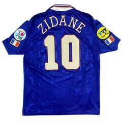 ÁO BÓNG ĐÁ ĐỘI TUYỂN PHÁP 1996/97 CHÍNH HÃNG SÂN NHÀ PLAYER-- NAMESET ZIDANE #10 + PATCH EURO 1996
