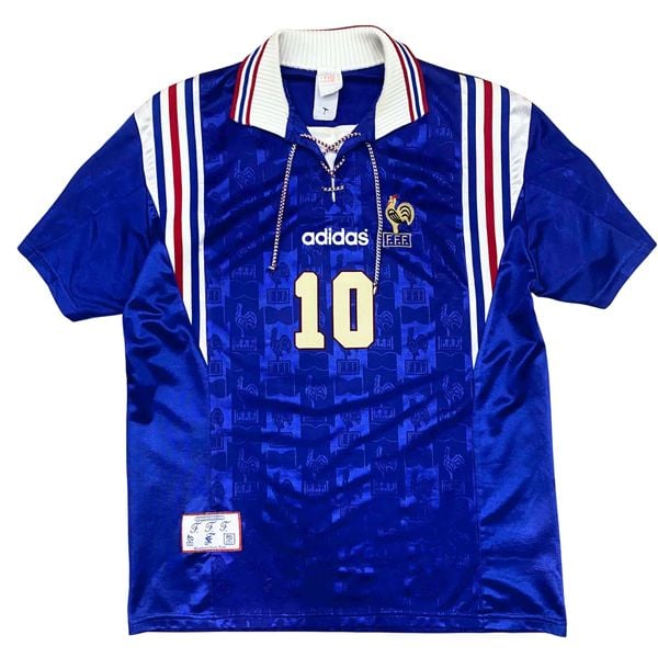 ÁO BÓNG ĐÁ ĐỘI TUYỂN PHÁP 1996/97 CHÍNH HÃNG SÂN NHÀ PLAYER-- NAMESET ZIDANE #10 + PATCH EURO 1996