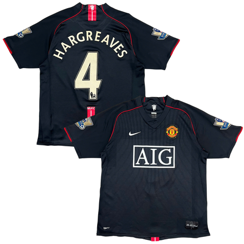 ÁO BÓNG ĐÁ MANCHESTER UNITED 2007/08 SÂN KHÁCH CHÍNH HÃNG - NAMESET HARGREAVES #4 - PATCH EPL