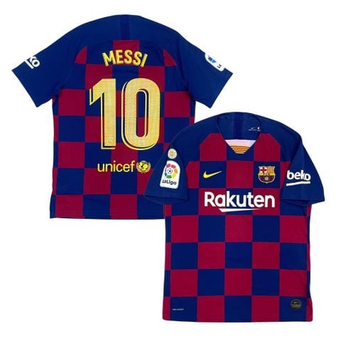 ÁO BÓNG ĐÁ BARCELONA 2019/20 SÂN NHÀ CHÍNH HÃNG PLAYER - NAMESET,PATCH: MESSI-10 + LALIGA (KHÔNG TAG - 9/10) - AJ5257-456
