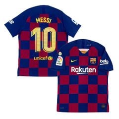 ÁO BÓNG ĐÁ BARCELONA 2019/20 SÂN NHÀ CHÍNH HÃNG PLAYER - NAMESET,PATCH: MESSI-10 + LALIGA (KHÔNG TAG - 9/10) - AJ5257-456