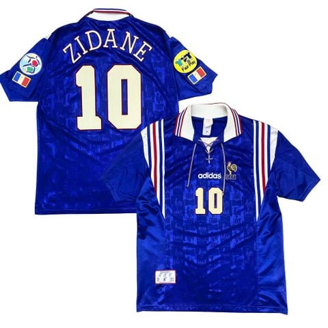 ÁO BÓNG ĐÁ ĐỘI TUYỂN PHÁP 1996/97 CHÍNH HÃNG SÂN NHÀ PLAYER-- NAMESET ZIDANE #10 + PATCH EURO 1996