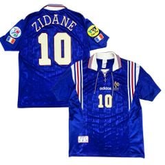 ÁO BÓNG ĐÁ ĐỘI TUYỂN PHÁP 1996/97 CHÍNH HÃNG SÂN NHÀ PLAYER-- NAMESET ZIDANE #10 + PATCH EURO 1996
