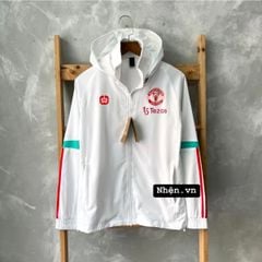 ÁO KHOÁC GIÓ MANCHESTER UNITED 2023/24 TRẮNG PHỐI SỌC XANH NGỌC SỌC ĐỎ