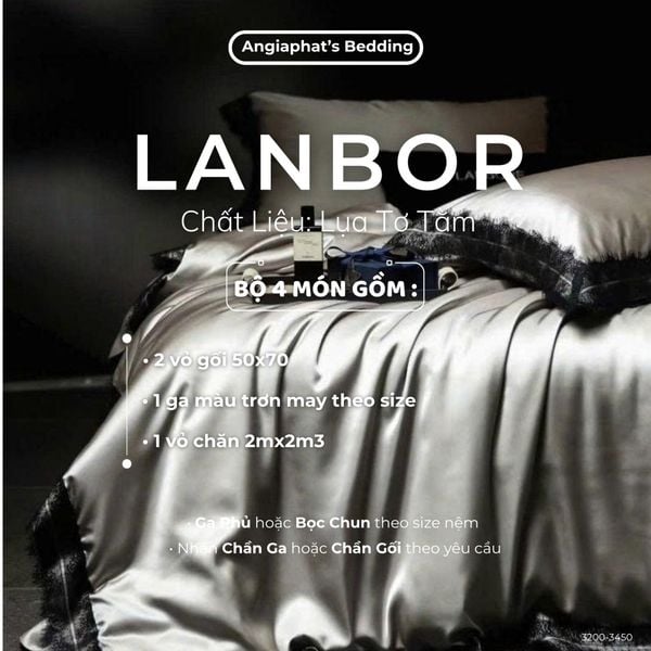 Set Chăn Ga Lụa Tơ Tằm Water Gloss LANBOR - Màu 3 