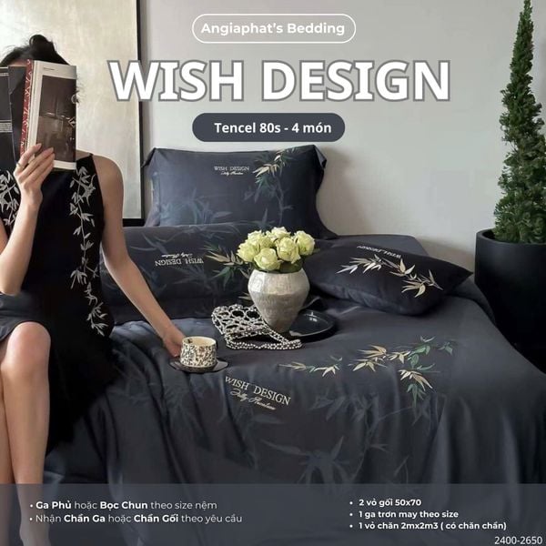  Set Chăn Ga Tencel 80S - Wish Design - Màu 1 