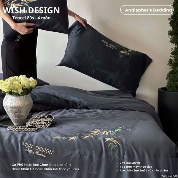  Set Chăn Ga Tencel 80S - Wish Design - Màu 1 