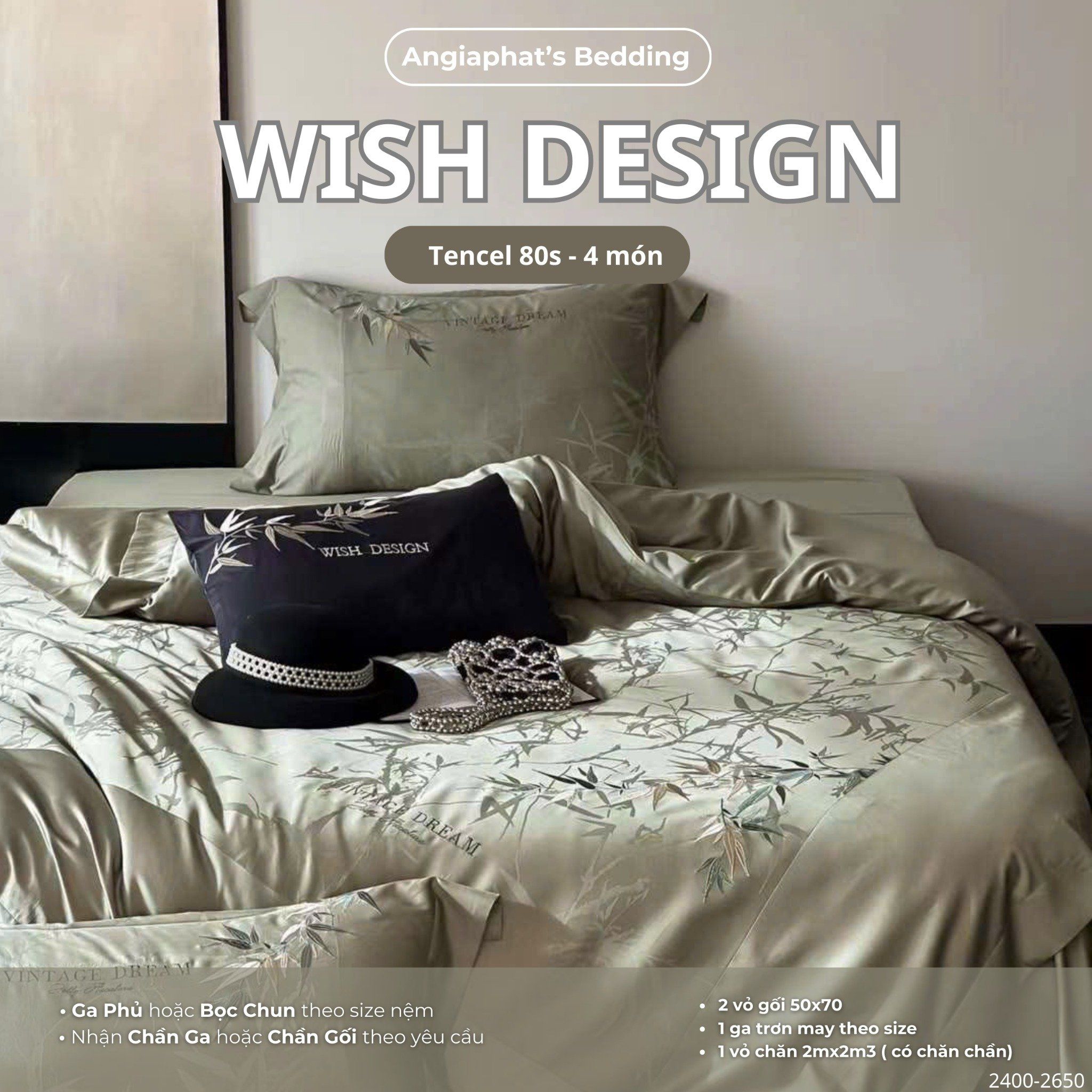  Set Chăn Ga Tencel 80S - Wish Design - Màu 2 