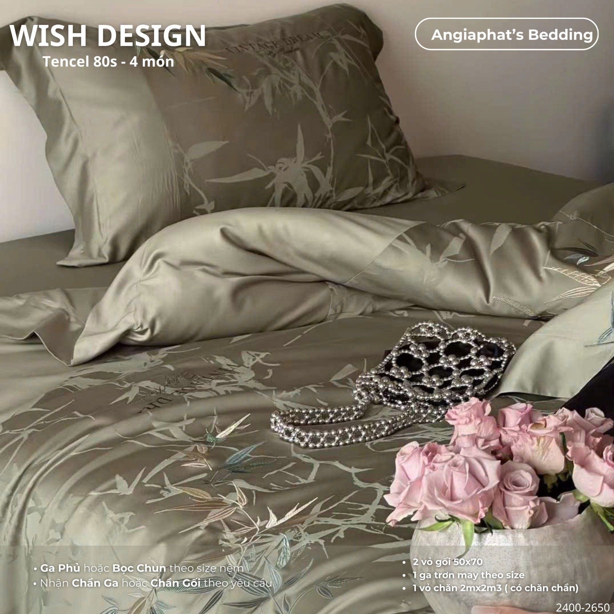  Set Chăn Ga Tencel 80S - Wish Design - Màu 2 