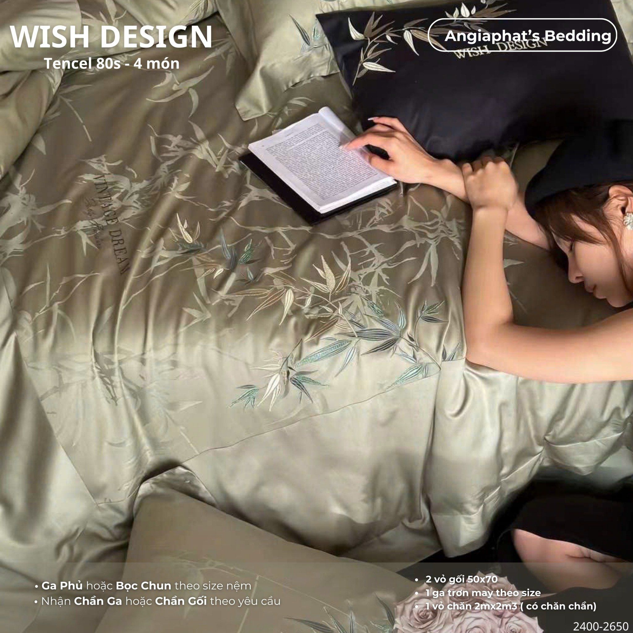  Set Chăn Ga Tencel 80S - Wish Design - Màu 2 