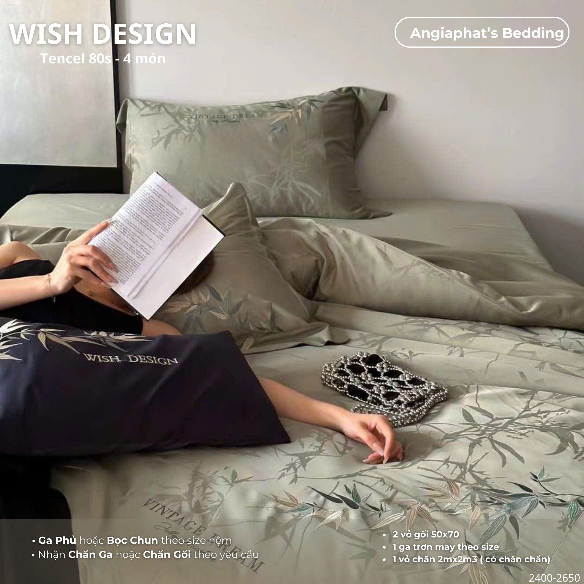  Set Chăn Ga Tencel 80S - Wish Design - Màu 2 