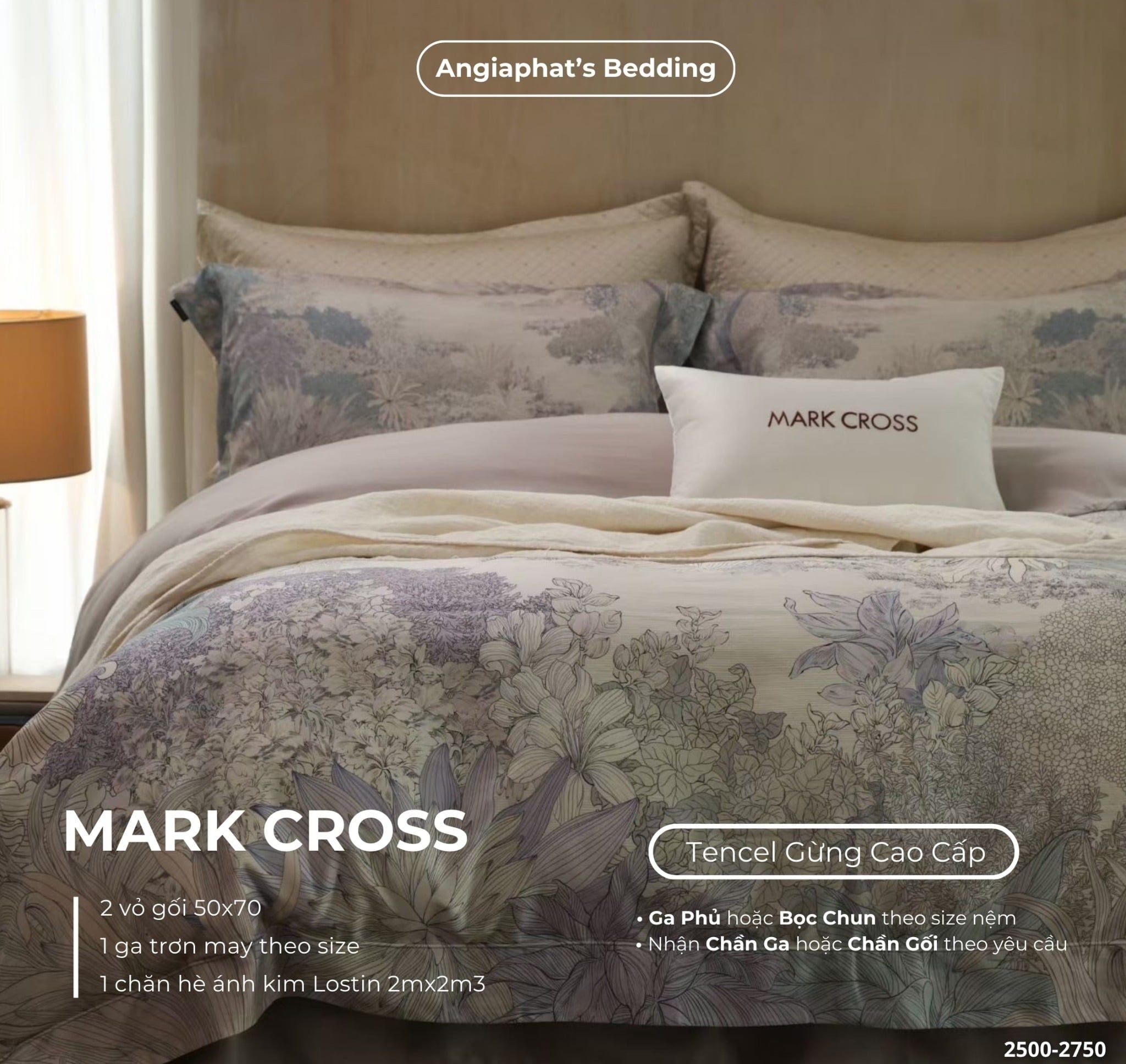  Set Chăn Ga Markcross - Lụa Tencel Gừng 4 