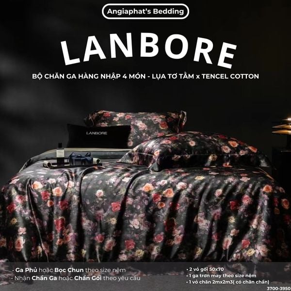  Set Chăn Ga Lụa Tơ Tằm Mix Tencel LANBOR - Màu 1 