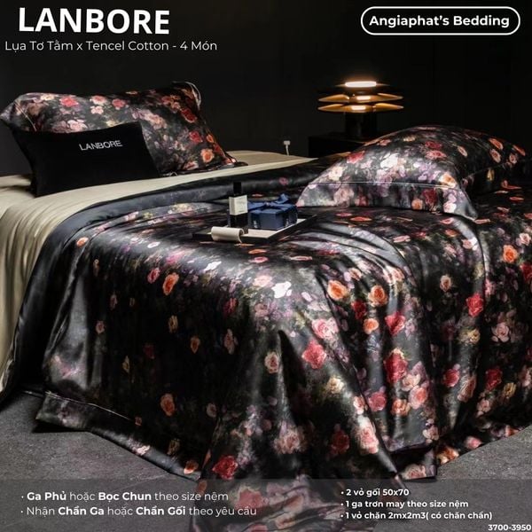  Set Chăn Ga Lụa Tơ Tằm Mix Tencel LANBOR - Màu 1 