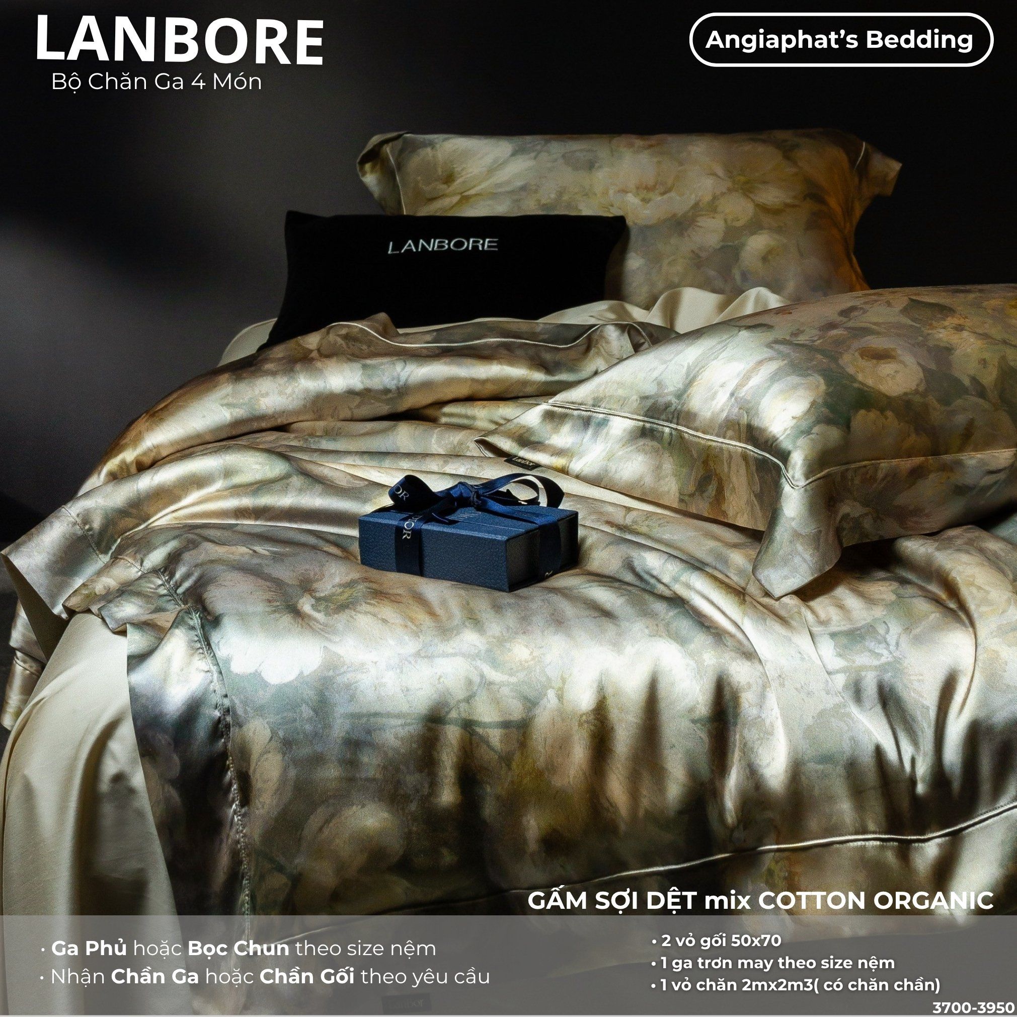  Set Chăn Ga Lụa Tơ Tằm Mix Tencel LANBOR - Màu 2 