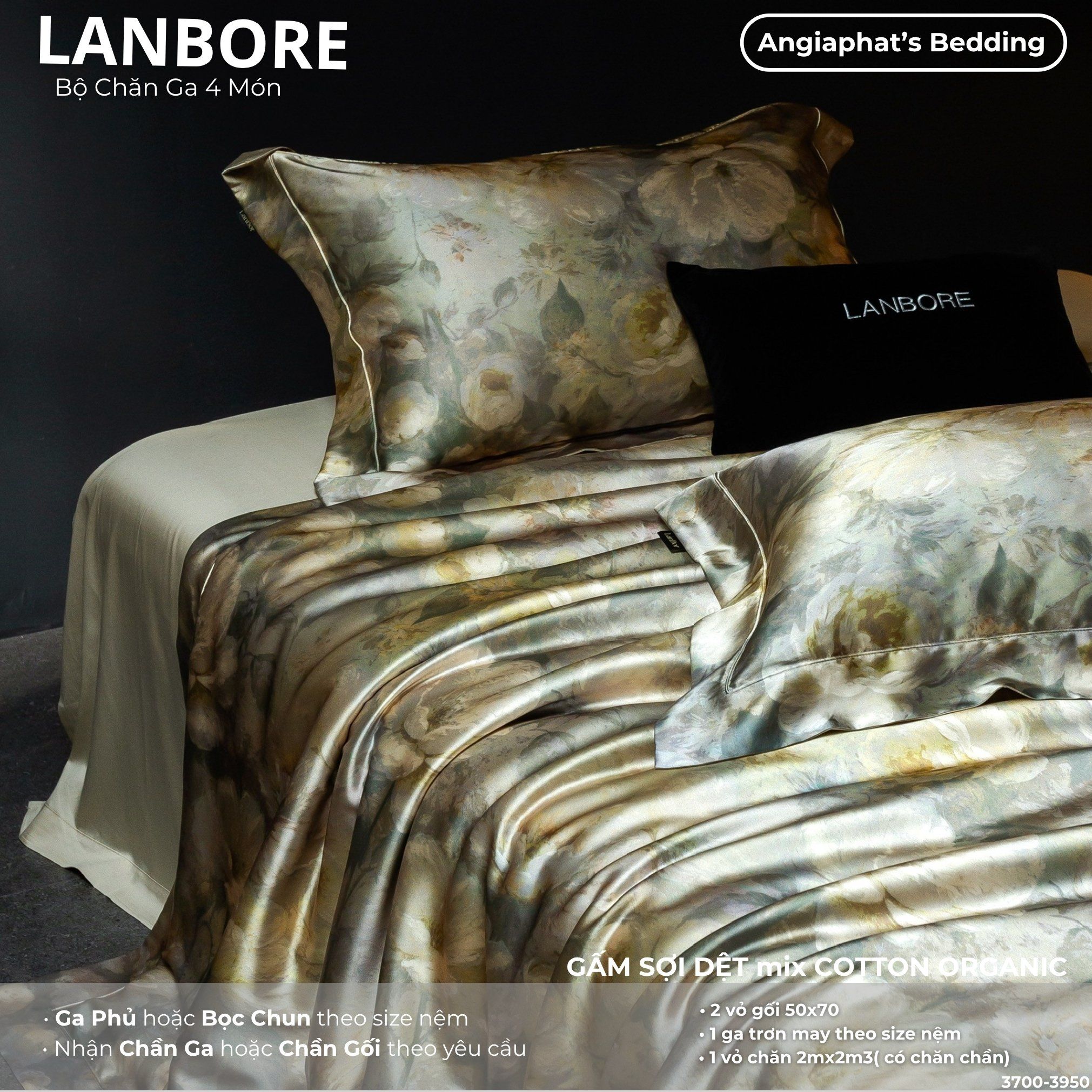  Set Chăn Ga Lụa Tơ Tằm Mix Tencel LANBOR - Màu 2 