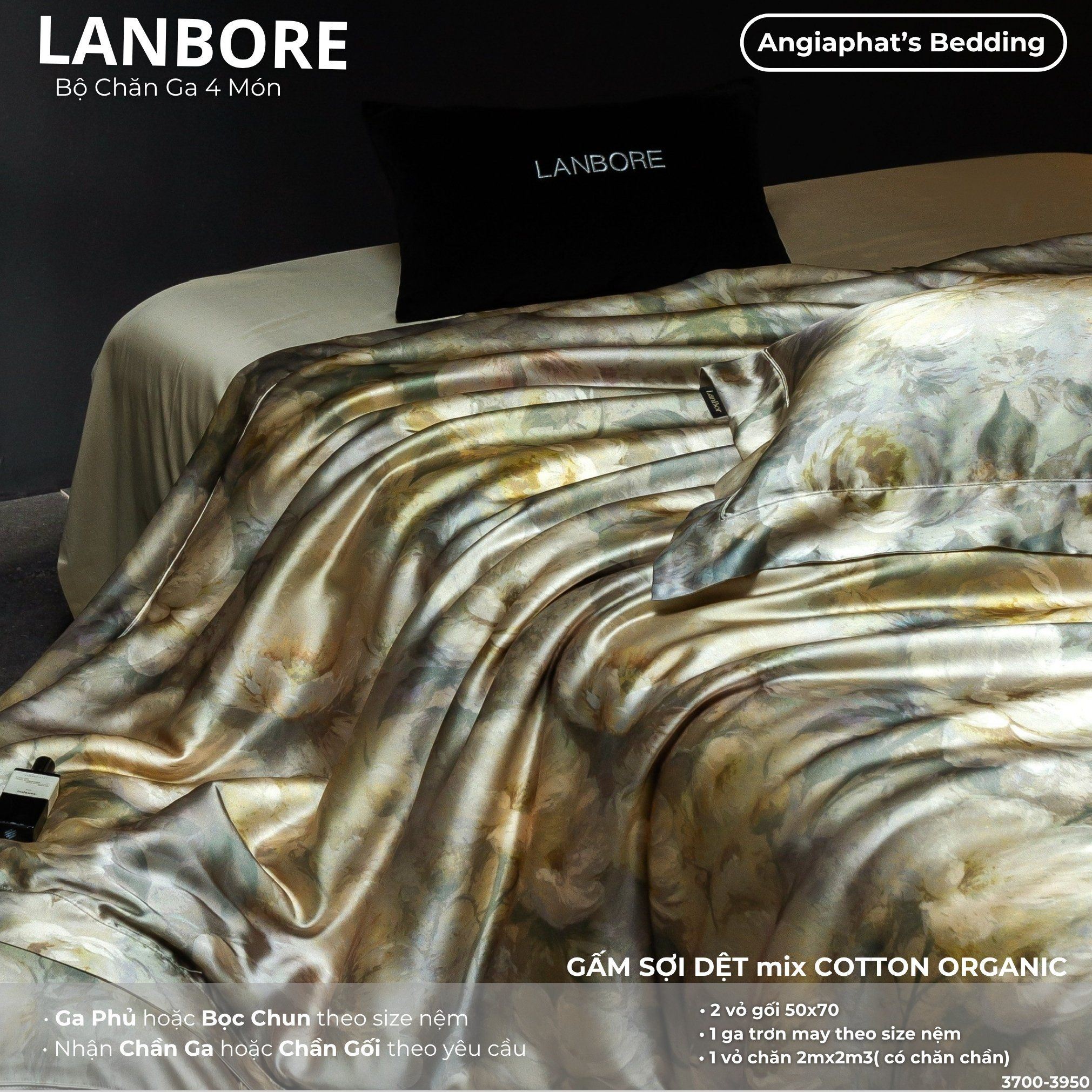  Set Chăn Ga Lụa Tơ Tằm Mix Tencel LANBOR - Màu 2 