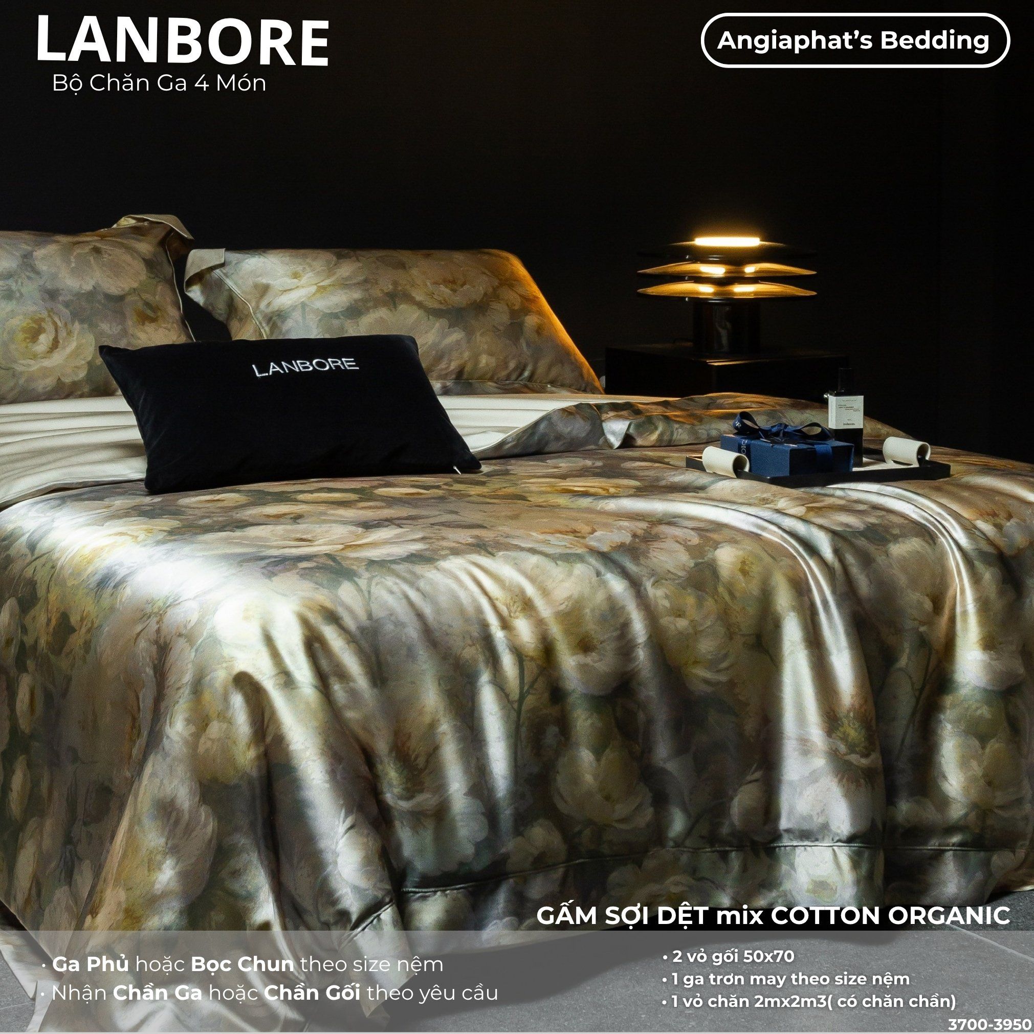  Set Chăn Ga Lụa Tơ Tằm Mix Tencel LANBOR - Màu 2 