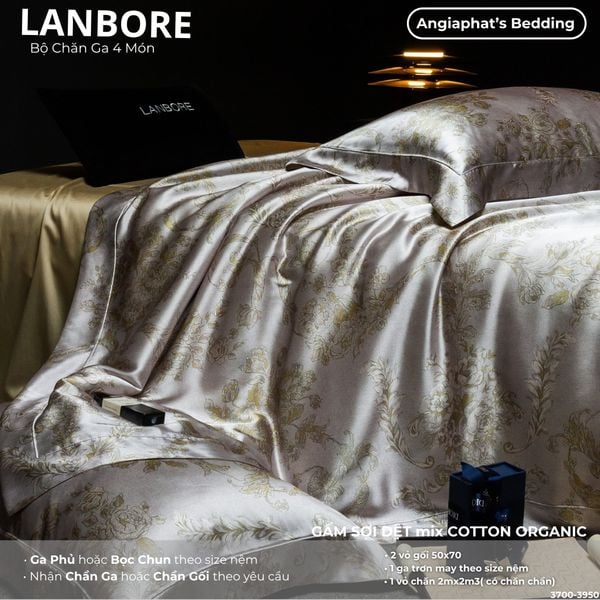  Set Chăn Ga Lụa Tơ Tằm Mix Tencel LANBOR - Màu 3 