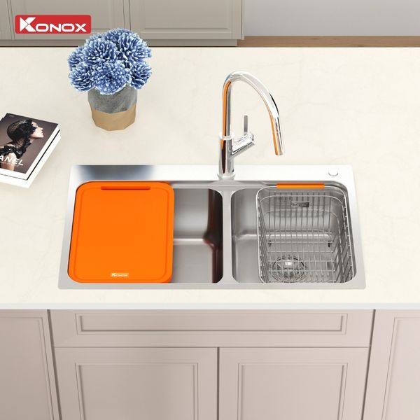 Chậu rửa bát 2 hố Konox R50 Tari 8251TD