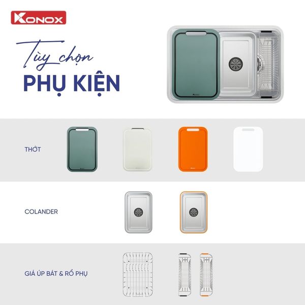 Chậu rửa bát âm 1 hố Konox Tari Smart 7047PP