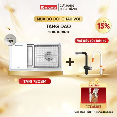 Chậu rửa bát Konox Tari 780SM + VÒI BẤT KỲ TẶNG BỘ DAO 7 MÓN