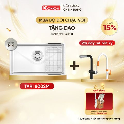 Chậu rửa bát Konox  Tari 800SM + VÒI BẤT KỲ TẶNG BỘ DAO 7 MÓN