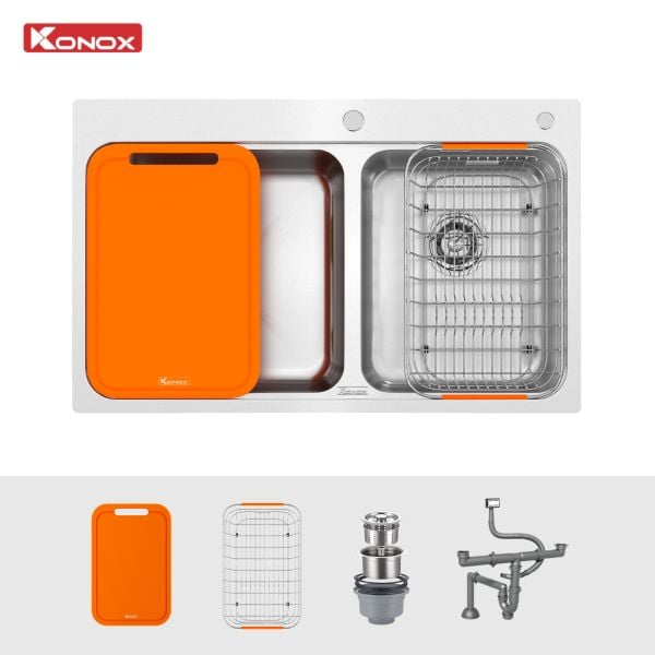 Chậu 2 hố âm Konox R50 Tari 8246DU  Mua vòi Konox bất kỳ tặng bộ dao 7 món