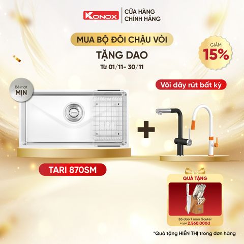 Chậu rửa bát Konox Tari 870SM + VÒI RỬA BẤT KỲ TẶNG BỘ DAO 7 MÓN
