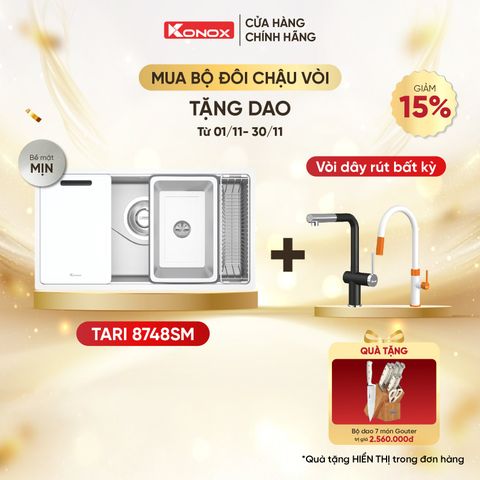 Chậu rửa âm Konox Tari 8748SM + VÒI BẤT KỲ TẶNG BỘ DAO 5 MÓN