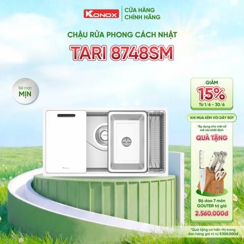 Chậu rửa âm Konox Tari 8748SM Tặng bộ dao 7 món Gouter