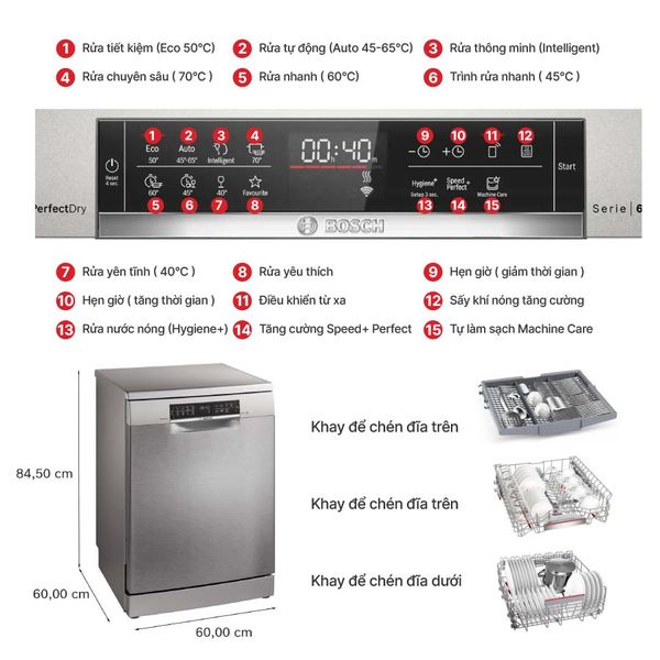 MÁY RỬA BÁT ĐỘC LẬP BOSCH SMS6ZCI01P SERIES 6 SẤY ZEOLITH