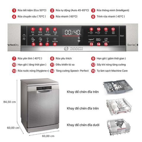 MÁY RỬA BÁT ĐỘC LẬP BOSCH SMS6ZCI01P SERIES 6 SẤY ZEOLITH