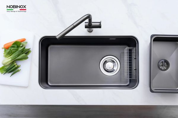 Chậu âm Nobinox NOVA A284B Tặng vòi dây rút Nobinox IVY NX202