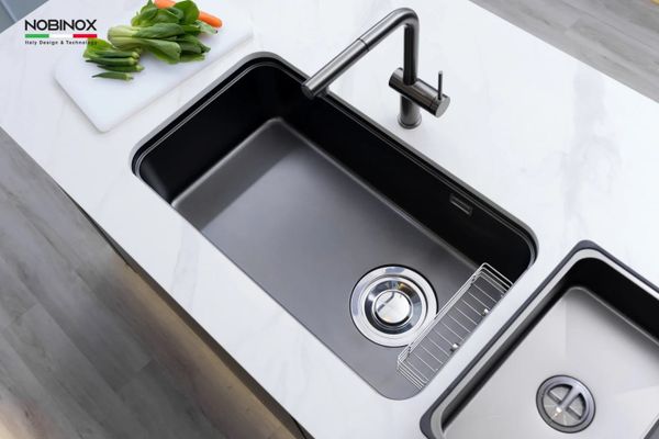 Chậu âm Nobinox NOVA A284B Tặng vòi dây rút Nobinox IVY NX202