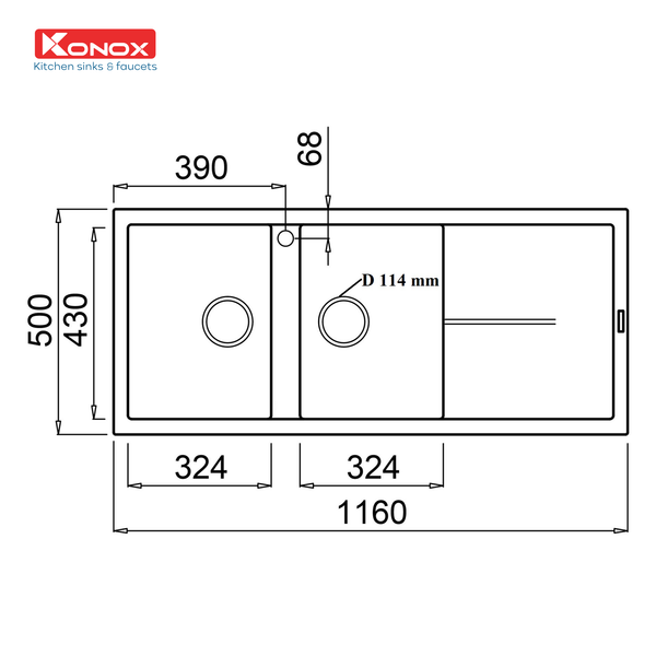 Chậu rửa bát đá Konox Livello Smart Black + Vòi rửa Konox cao cấp tặng Bộ dao 5 món Impecca