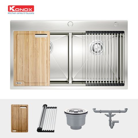 Chậu rửa bát âm Konox KN8250TD Tặng Vòi rửa bát rút dây Alto Chrome