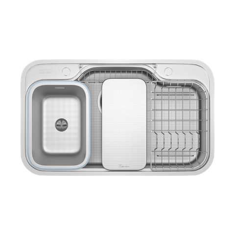 Chậu rửa bát chống xước Konox Dekor 8048SU + Vòi rửa dây rút tặng bộ dao 7 món