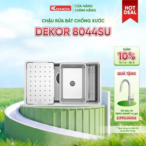 Chậu rửa bát chống xước Konox Dekor 8044SU tặng Vòi rửa Reno Smart