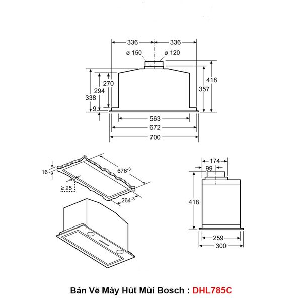 Máy hút mùi âm tủ Bosch DHL785C Series 6  70cm