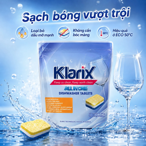 Viên Rửa Bát Klarix Túi 30 Viên Không Hương, Màng Bọc Tự Tan
